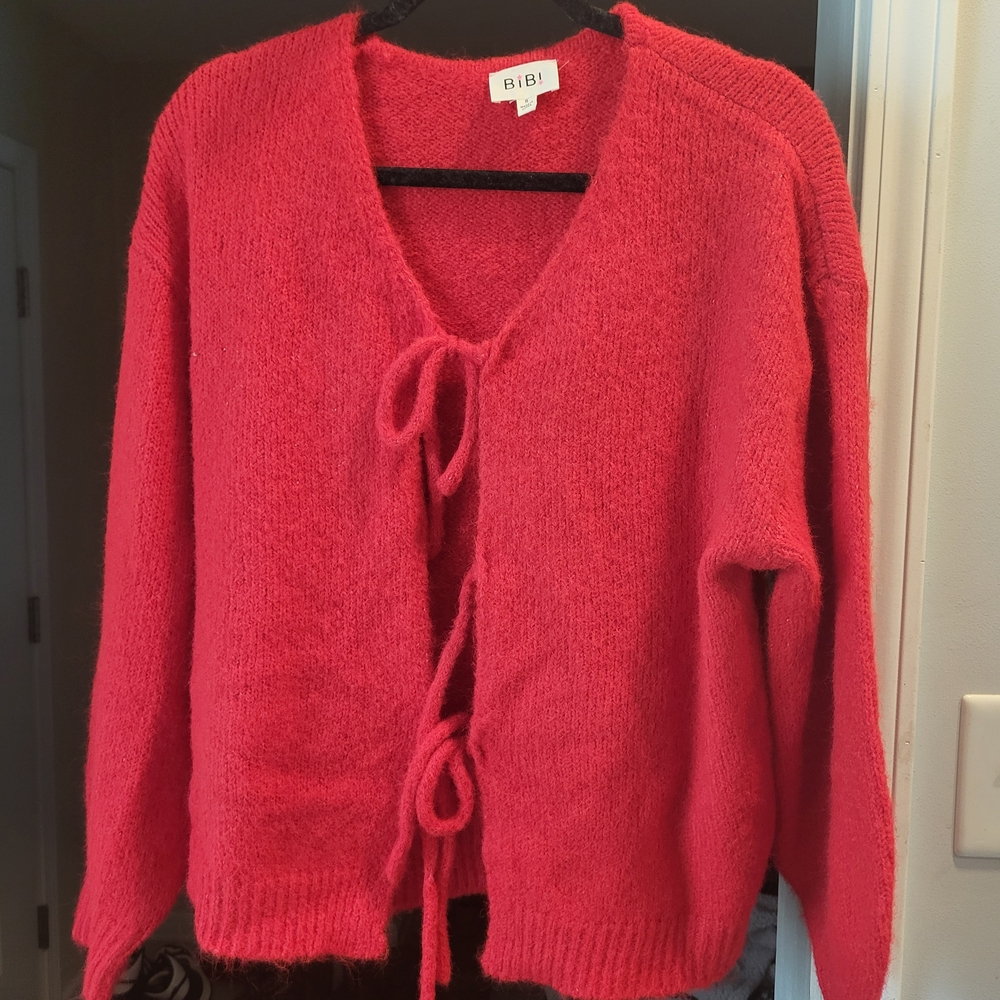 BiBi Rose Red Tie-Front Cardi